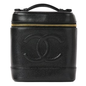 CHANEL Caviar Skin Coco Mark Vanity Bag Handbag Black Gold Hardware Women's