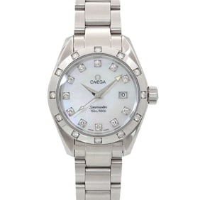 OMEGA Seamaster Aqua Terra 2575 75 Diamond Bezel Ladies Watch Date 23P White Shell Quartz
