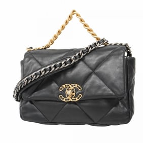 Chanel Shoulder Bag Chain 19 Lambskin Black Gold Women's
