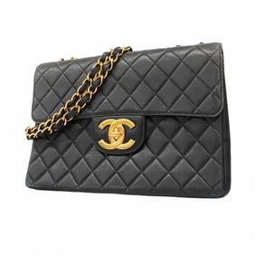 Chanel Shoulder Bag Deca Matelasse W Chain Lambskin Black Women's