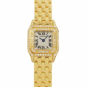 Cartier Mini Panthere WF3141B9 Genuine Diamond Bezel Ladies Watch Ivory K18YG Yellow Gold Solid