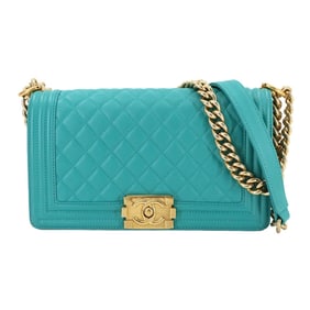 CHANEL Boy Chanel Chain Shoulder Bag Leather Mint Green A67086 Gold Metal Fittings