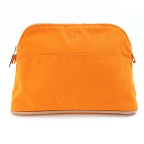 Hermes Pouch Bolide MM Orange Cotton Canvas Makeup H Half-moon Shape Women's HERMES