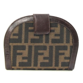 Fendi Bi-fold Wallet Zucca Brown Jacquard Canvas Leather Dark Compact FF Old Women's FENDI