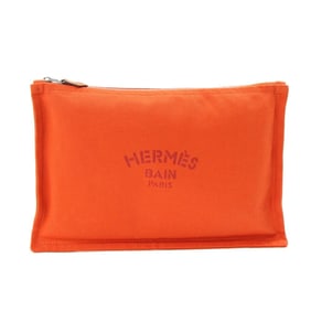 Hermes Pouch Yachting MM Orange Cotton Canvas Leather Flat Clutch Bag Travel Women's HERMES