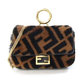 Fendi Nano Baguette Charm 7AR844 Brown Black Pony Leather Chain Bag Key Ring Women's FF FENDI