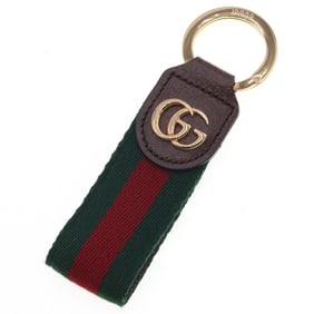 Gucci Key Ring Offia Chain 523161 Green Red Brown Canvas Leather Holder Shelly GG Marmont Double G