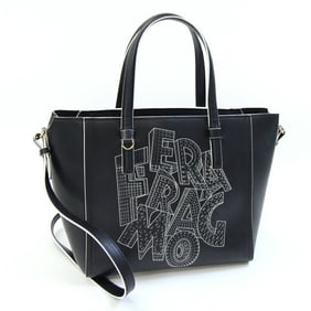 Salvatore Ferragamo Handbag 21G284 Black Leather Shoulder Bag Bonny Lettering Mini Tote Women's