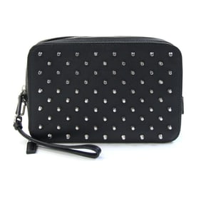 Prada Clutch Bag 2VF052 Black Leather Second with Strap Studs Men's PRADA