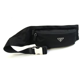 Prada Body Bag 2VL132 Black Nylon Leather Waist Hip Women Men Pouch PRADA