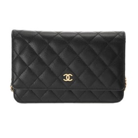 CHANEL Chanel Matelasse Chain Wallet Black A33814 Women's Caviar Skin Shoulder Bag