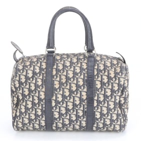 Christian Dior Trotter Leather Mini Boston Handbag Tote Navy Blue Women's