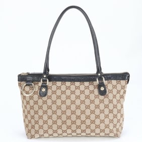 Gucci GG Canvas 211942 Leather Shoulder Bag Hand Brown Women's