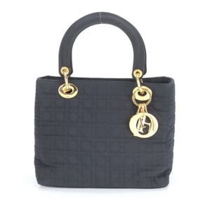 Christian Dior Cannage Lady Handbag Tote Black Gold Hardware Women's