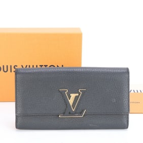 Louis Vuitton RFID Compatible Taurillon Leather Portefeuille Capucines Noir Pink M61248 Long Wallet