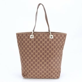 Gucci GG Canvas 002-1098 Leather Shoulder Bag Hand Brown Women's