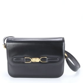 Celine Old Carriage Hardware Leather Shoulder Bag Tote Handbag Black Women's