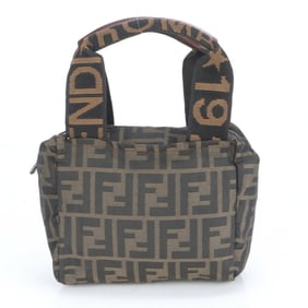 Fendi Zucca Leather Handbag Tote Brown Shoulder 26541 Women's