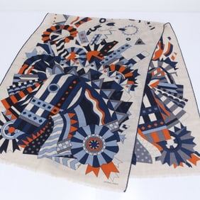 Hermes Rectangle Cheval de Fete Cashmere Silk Stole Scarf Women's