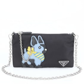 Prada Tessuto Nylon Leather Chain Shoulder Bag Tote Hand Black Women's