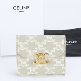 Celine Small Flap Wallet Triomphe Leather Tri-fold Round Long Women's