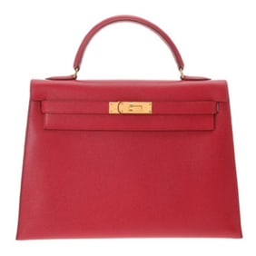 HERMES Kelly 32, externally stitched, 2-way, Rouge vif, W stamp (around 1993), ladies' Couchébelle