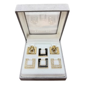 Christian Dior Earring Set Gold Color Black Women's