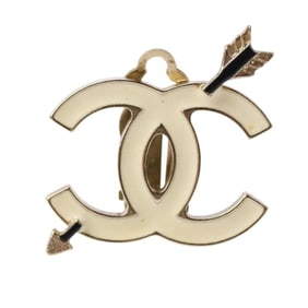 CHANEL 10P Coco Mark Arrow Earrings Ivory Champagne Gold Color Women's