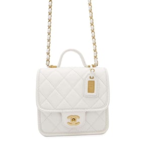 Chanel Chain Shoulder Bag Matelasse Coco Mark Caviar Skin AS3652 White