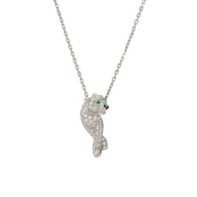 CARTIER Panthere de Cartier Diamond/Emerald Silver - Women's 18K White Gold WG Necklace