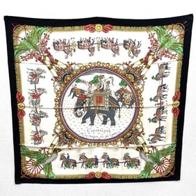 HERMES Hermes Carre 90 Scarf Muffler CAPARACONS DE LA FRANCE ET LINDE Horse ornament Silk Black