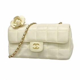 Chanel Shoulder Bag Chocolate Bar Camellia Lambskin White Women's