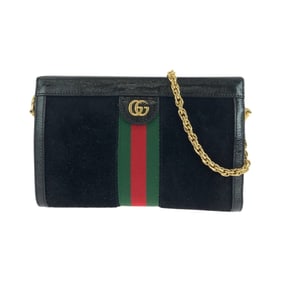 GUCCI Gucci Sherry Line Black Gold Hardware Suede 503877 Chain Shoulder Bag Pochette Women's