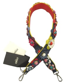 FENDI Flower Studs Strap You Webbing Shoulder Leather Bag Accessory Multicolor Women's