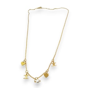 CELINE Triomphe Heart Chain Necklace Yellow Gold Women's