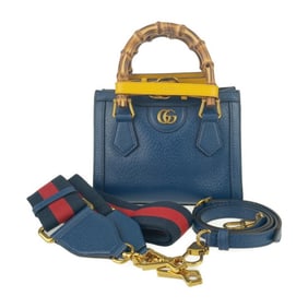 GUCCI Gucci Handbag Diana Small Tote Bag 702732 Blue Leather Women's Bamboo 2WAY Shoulder
