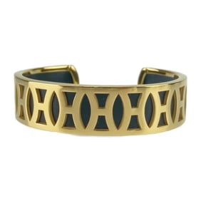 HERMES Hermes Bracelet Cuff - Gold Black Metal Leather Women's C Bangle H