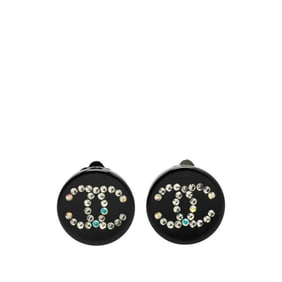 Chanel Coco Mark Rhinestone Earrings Black Plastic Metal Women's CHANEL