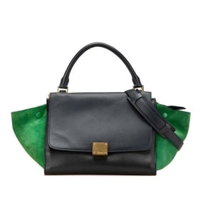 Celine Trapeze Handbag Shoulder Bag Black Green Suede Leather Women's CELINE