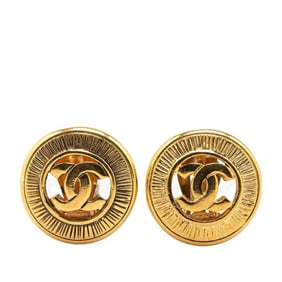 Chanel Coco Mark Round Earrings Gold Plated Women's CHANEL