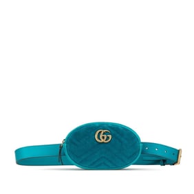 Gucci GG Marmont Quilted Body Bag Waist 476434 Green Blue Velour Leather Women's GUCCI