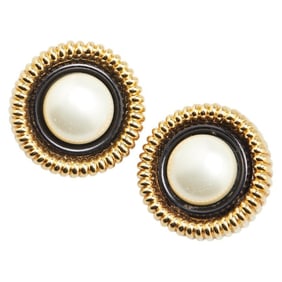 Chanel Earrings Gold Black Plated Fake Pearl Women's CHANEL