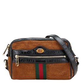 Gucci Shelly Ophidia Shoulder Bag 573321 Brown Black Suede Enamel Women's GUCCI