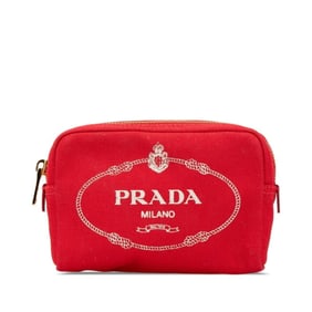 Prada Canapa Pouch 1NA021 Rosso Red Canvas Leather Women's PRADA