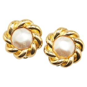 Chanel Round Earrings Gold Plated Faux Pearl Women's CHANEL