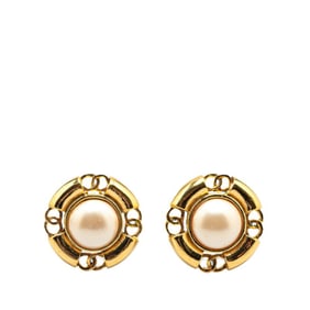 Chanel Coco Mark Earrings Gold Plated Fake Pearl Women's CHANEL