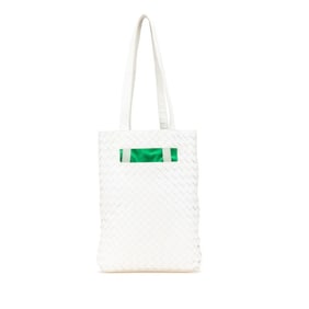 Bottega Veneta Intrecciato Handbag Tote Bag White Green Leather Women's BOTTEGAVENETA
