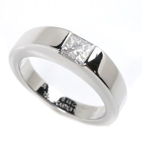 CARTIER K18WG White Gold Tank Ring Diamond 0.45ct Size 9.5 50 8.2g Women's