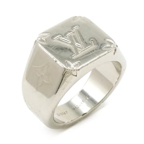LOUIS VUITTON Louis Vuitton Signet Ring Monogram Wide Metal Silver M Size Japanese Approx. 19 M62487
