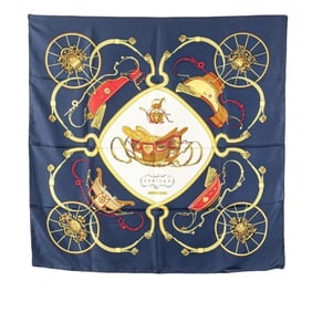 Hermes Carre 90 SPRINGS Carriage Pattern Scarf Muffler Navy Multicolor Silk Women's HERMES